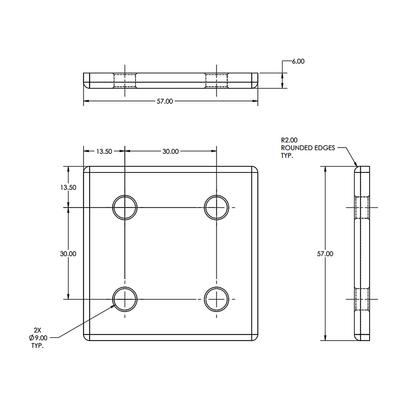 41-106-0 MODULAR SOLUTIONS ALUMINUM CONNECTING PLATE 60MM X 60MM FLAT WITH OUT HARDWARE
